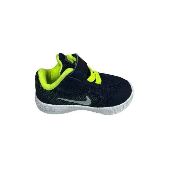Nike Revolution 3 Baby Boys Sneakers Athletic Shoes Navy Blue Neon Yellow Sz 2C - Picture 2 of 9